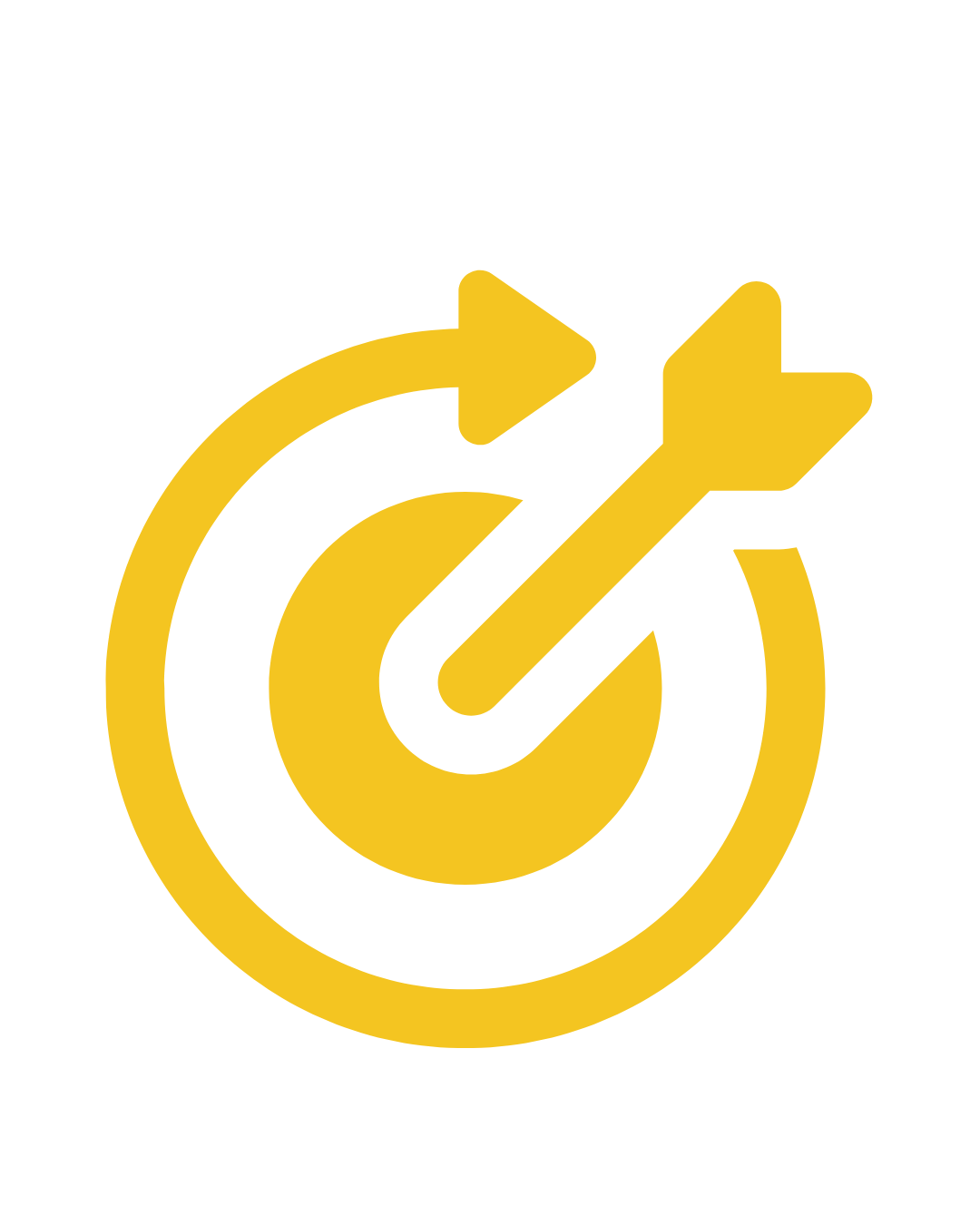 Yellow bullseye target with an arrow icon, representing precision, effectiveness, and high conversion rate in business process outsourcing services.