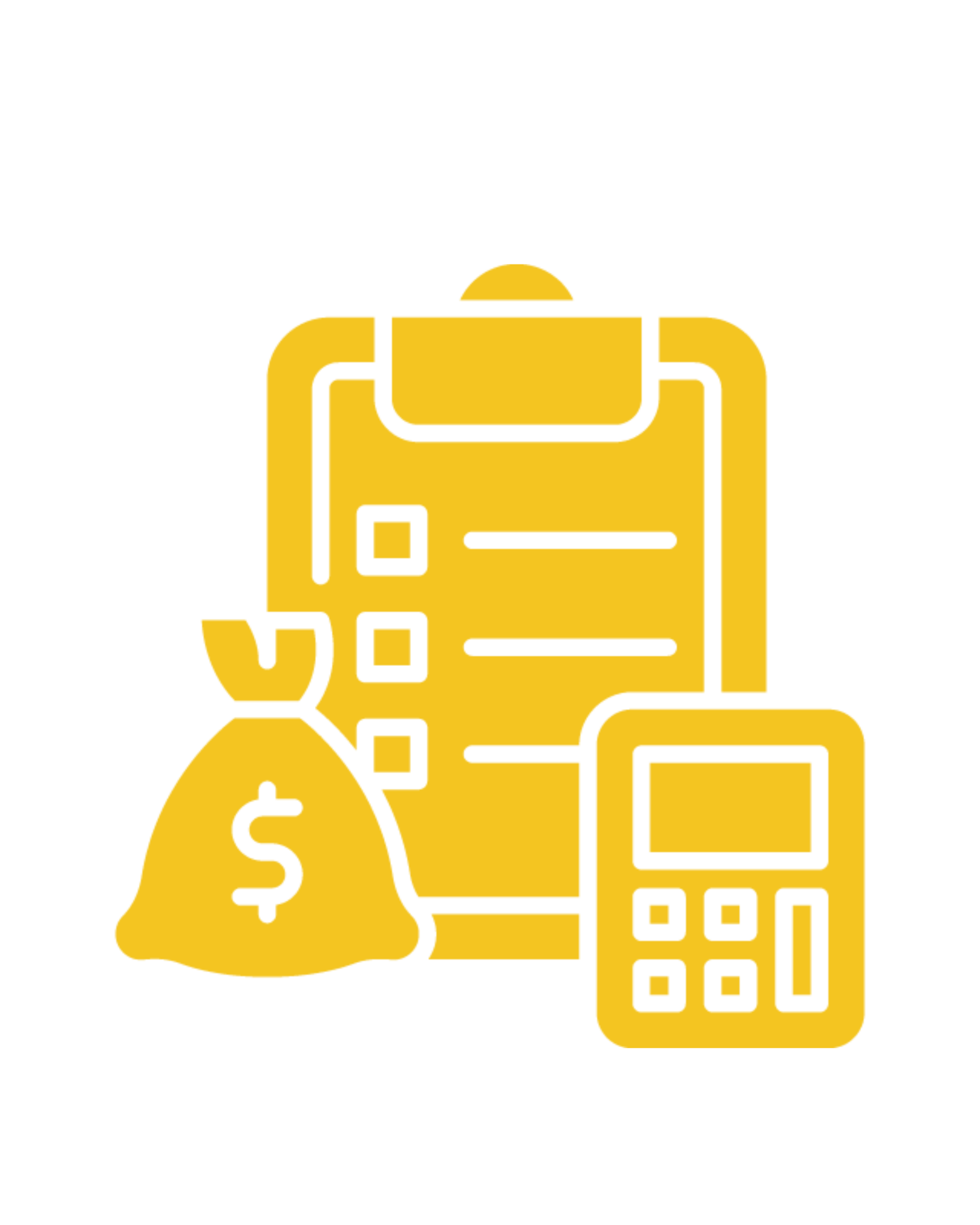 A golden icon featuring a clipboard with a checklist, a money bag, and a calculator, symbolizing comprehensive financial planning, budgeting, and financial services