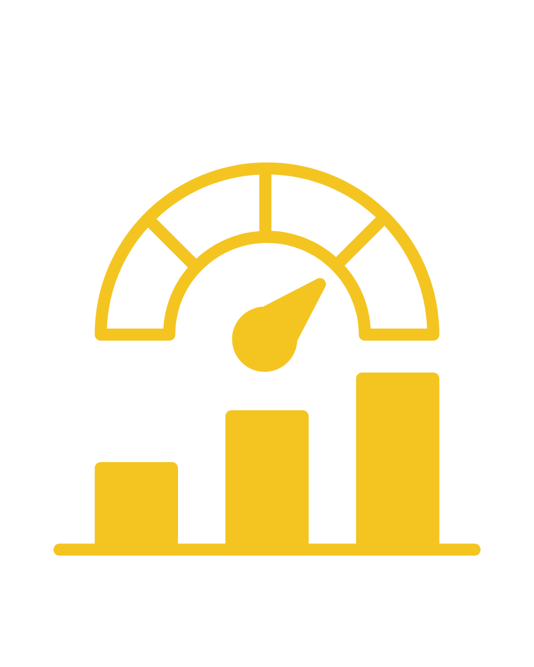 Yellow dashboard gauge and bar chart icon representing performance tracking and industry-specific metrics for business process service optimization.