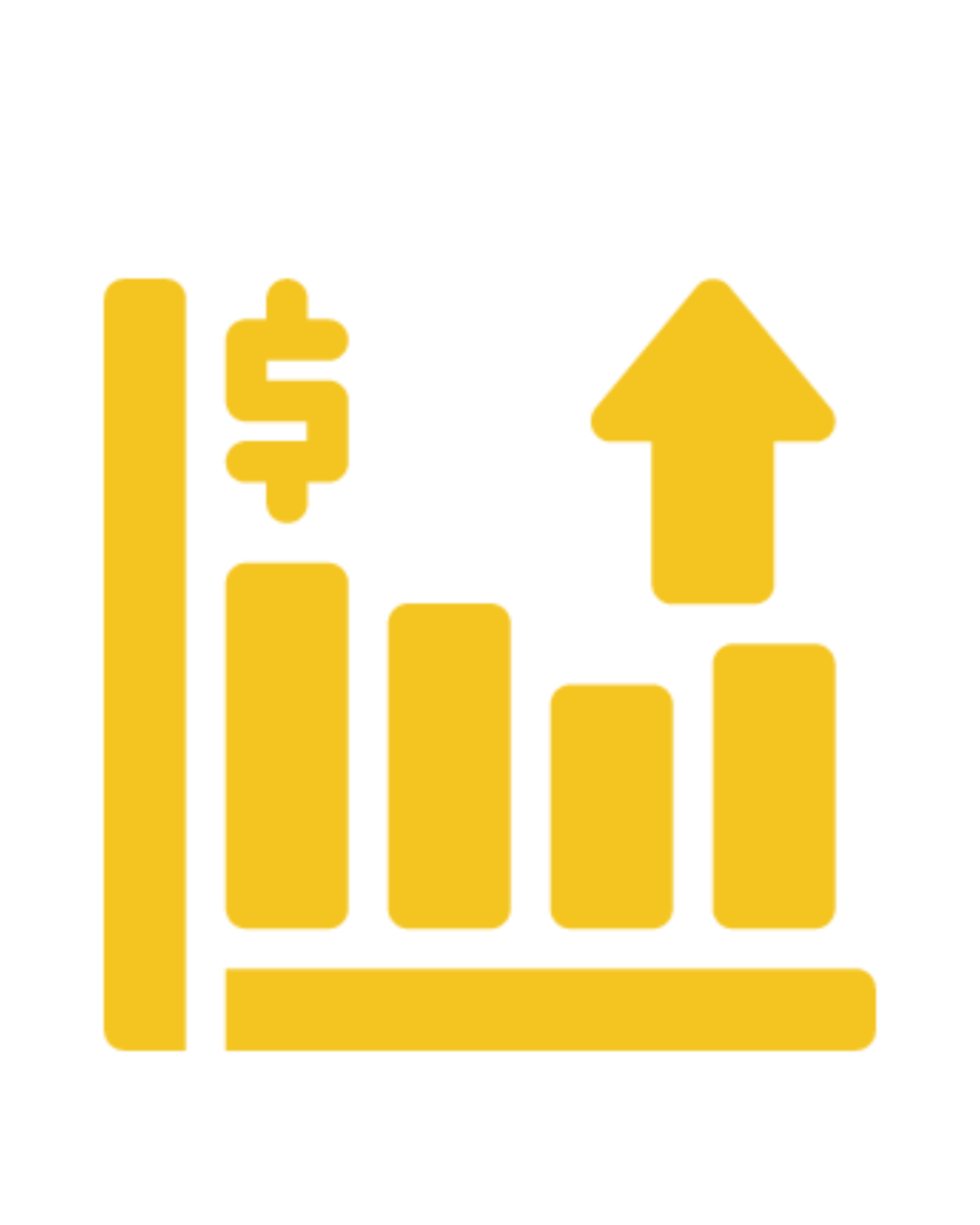 A golden bar graph showing upward growth with a dollar sign and an up arrow, symbolizing business growth, financial success, and increasing revenue.