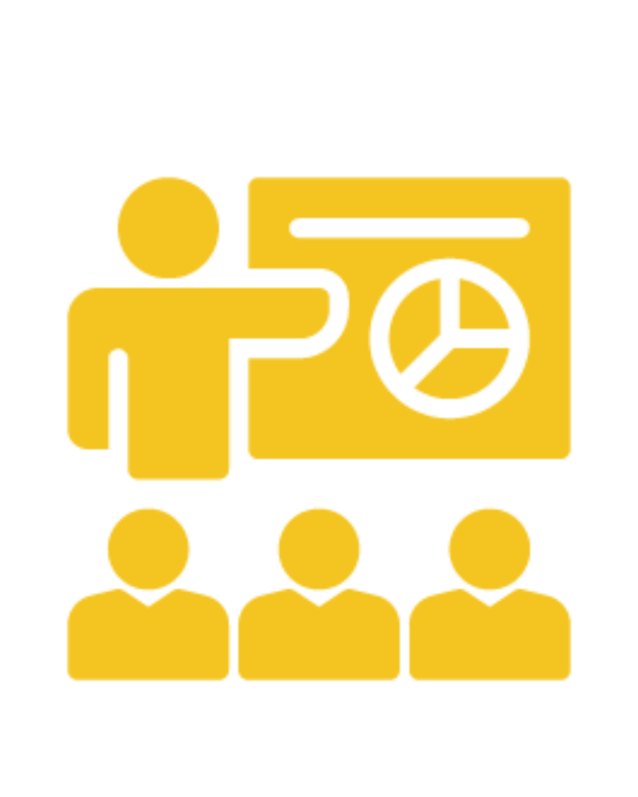 A golden icon of an instructor teaching a class with a presentation board showing a pie chart, symbolizing comprehensive training and professional development programs.