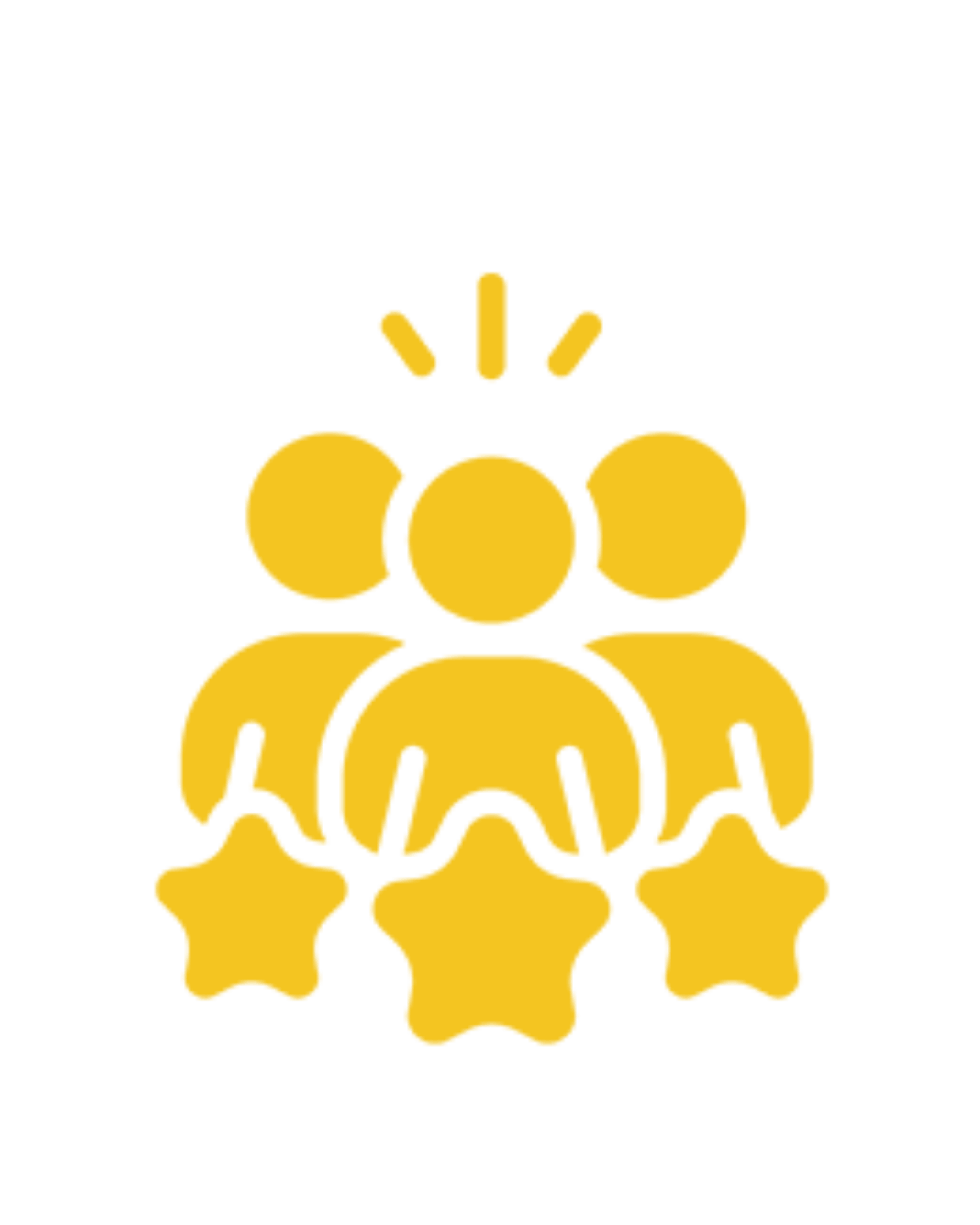 A golden icon showing a group of three expert figures with stars below them, symbolizing a team of highly skilled and top-rated professionals.