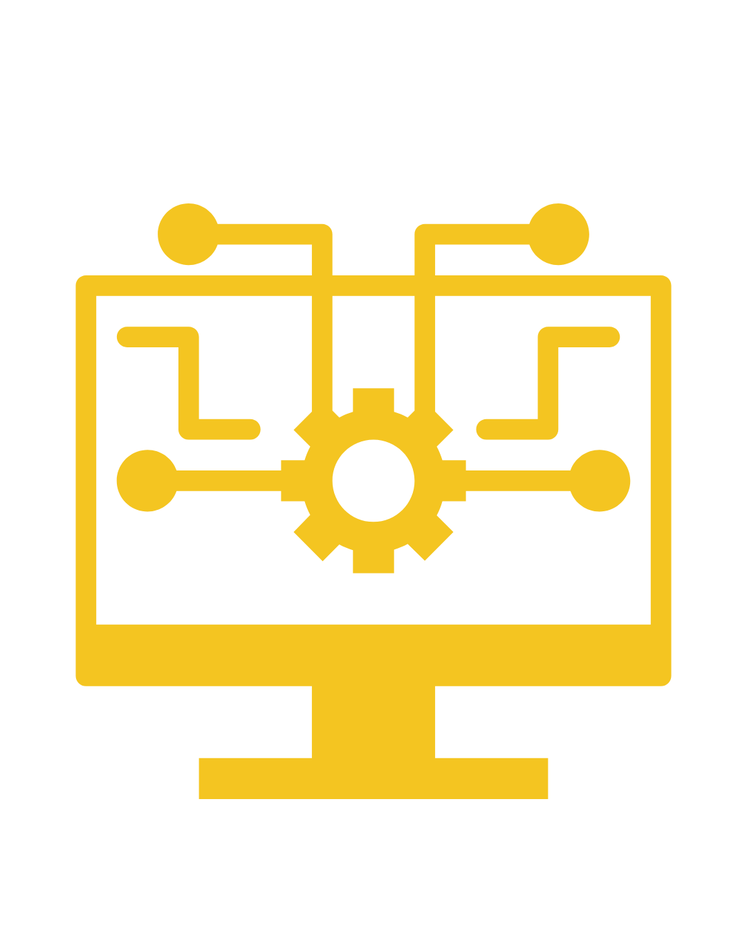 Product & Equipment Logistics 13 Icon of a computer monitor showing interconnectedness and cog.